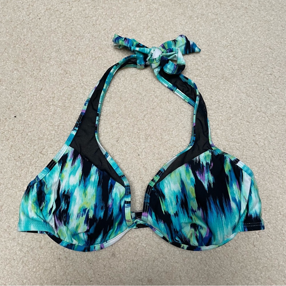Kenneth Cole New York Teal Green Bikini Top w/ Mesh Accent, Padding, & Underwire